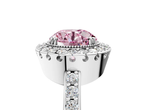 Silver Fancy Pink Round Cut Diamond Halo Ring with Pavé Band and Prong Setting_29