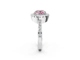 Silver Fancy Pink Round Cut Diamond Halo Ring with Pavé Band and Prong Setting_8