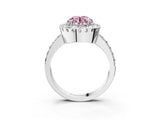 Silver Fancy Pink Round Cut Diamond Halo Ring with Pavé Band and Prong Setting_9