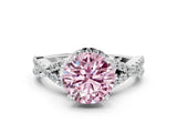 Silver Fancy Pink Round Cut Diamond  Halo Twist Band Solitaire Prong Setting Ring_12