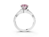 Silver Fancy Pink Round Cut Diamond  Halo Twist Band Solitaire Prong Setting Ring_15