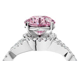 Silver Fancy Pink Round Cut Diamond  Halo Twist Band Solitaire Prong Setting Ring_16