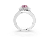Silver Fancy Pink Round Cut Diamond Milgrain Halo Engagement Ring with Round Pavé Band and Prong Setting_15