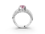 Silver Fancy Pink Round Cut Diamond Pave Art Deco Split Shank Ring with Four-Prong Setting_9