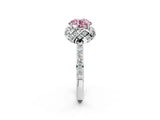 Silver Fancy Pink Round Cut Diamond Scalloped Halo Engagement Ring with Round Shared Prong Band_2