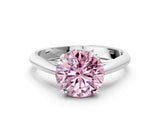 Silver Fancy Pink Round Cut Diamond Solitaire Engagement Ring with Cathedral Setting and Four-Prong Mount_12
