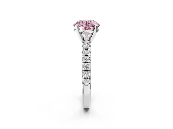 Sterling Silver Round Solitaire Engagement Ring Setting for Fancy Pink Center with Large Round Accent Band