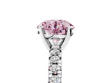 Silver Fancy Pink Round Cut Diamond Solitaire Pavé Engagement Ring with Round Band and Prong Setting_5