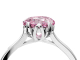 Silver Fancy Pink Round Cut Diamond Solitaire Ring with Flower Prong Setting and Classic Band_16