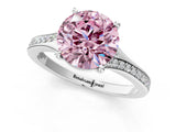 Silver Fancy Pink Round Cut Diamond Solitaire Ring with Pavé Band and Prong Setting_13