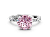Silver Fancy Pink Round Cut Diamond Solitaire Ring with Round  Pavé Band and Four-Prong Setting_24