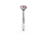 Silver Fancy Pink Round Cut Diamond Solitaire Ring with Round  Pavé Band and Four-Prong Setting_26