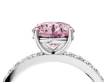 Silver Fancy Pink Round  Cut Diamond Solitaire with Pave Band and Four-Prong Setting 14