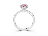 Silver Fancy Pink Round  Cut Diamond Solitaire with Pave Band and Four-Prong Setting 15