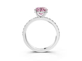 Silver Fancy Pink Round  Cut Diamond Solitaire with Pave Band and Four-Prong Setting 3
