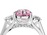 Silver Fancy Pink Round Cut Diamond Three-Stone Engagement Ring with Prong Setting and Pavé Band_10