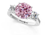 Silver Fancy Pink Round Cut Diamond Three-Stone Engagement Ring with Prong Setting and Pavé Band_7