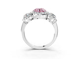 Silver Fancy Pink Round Cut Diamond Three-Stone Halo Ring with Prong Setting and Pavé Accents_9