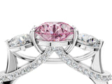 Silver Fancy Pink Round Cut Diamond Three-Stone Ring with Prong Setting and Pavé Band_10