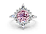 Silver Fancy Pink Round Cut Halo Diamond Cluster Ring with Marquise and Round Stones on a White Gold Band with Prong Setting_6