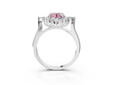 Silver Fancy Pink Round Cut Halo Diamond Cluster Ring with Marquise and Round Stones on a White Gold Band with Prong Setting_9