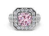 Silver Fancy Pink Round Cut Halo Diamond Engagement Ring with Pave Split Shank and Four-Prong Setting_33