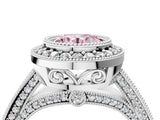 Silver Fancy Pink Round Cut Halo Diamond Split Shank Pave Ring_10