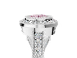 Silver Fancy Pink Round Cut Halo Diamond Split Shank Pave Ring_11