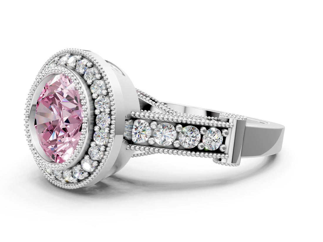 Silver Fancy Pink Round Cut Halo Diamond Split Shank Pave Ring_6