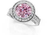 Silver Fancy Pink Round Cut Halo Diamond Split Shank Pave Ring_7