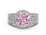 Silver Fancy Pink Round Cut Halo Diamond Split Shank Ring with Prong Setting_30