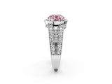 Silver Fancy Pink Round Cut Halo Diamond Split Shank Ring with Prong Setting_32