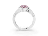 Silver Fancy Pink Round Cut Halo Diamond Split Shank Ring with Prong Setting_33