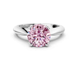 Silver Fancy Pink Round  Cut Solitaire Engagement Ring with Tapered Band and Four-Prong Setting