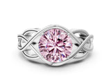 Silver Fancy Pink Round Cut Solitaire Intertwined Band Prong Setting Ring_6