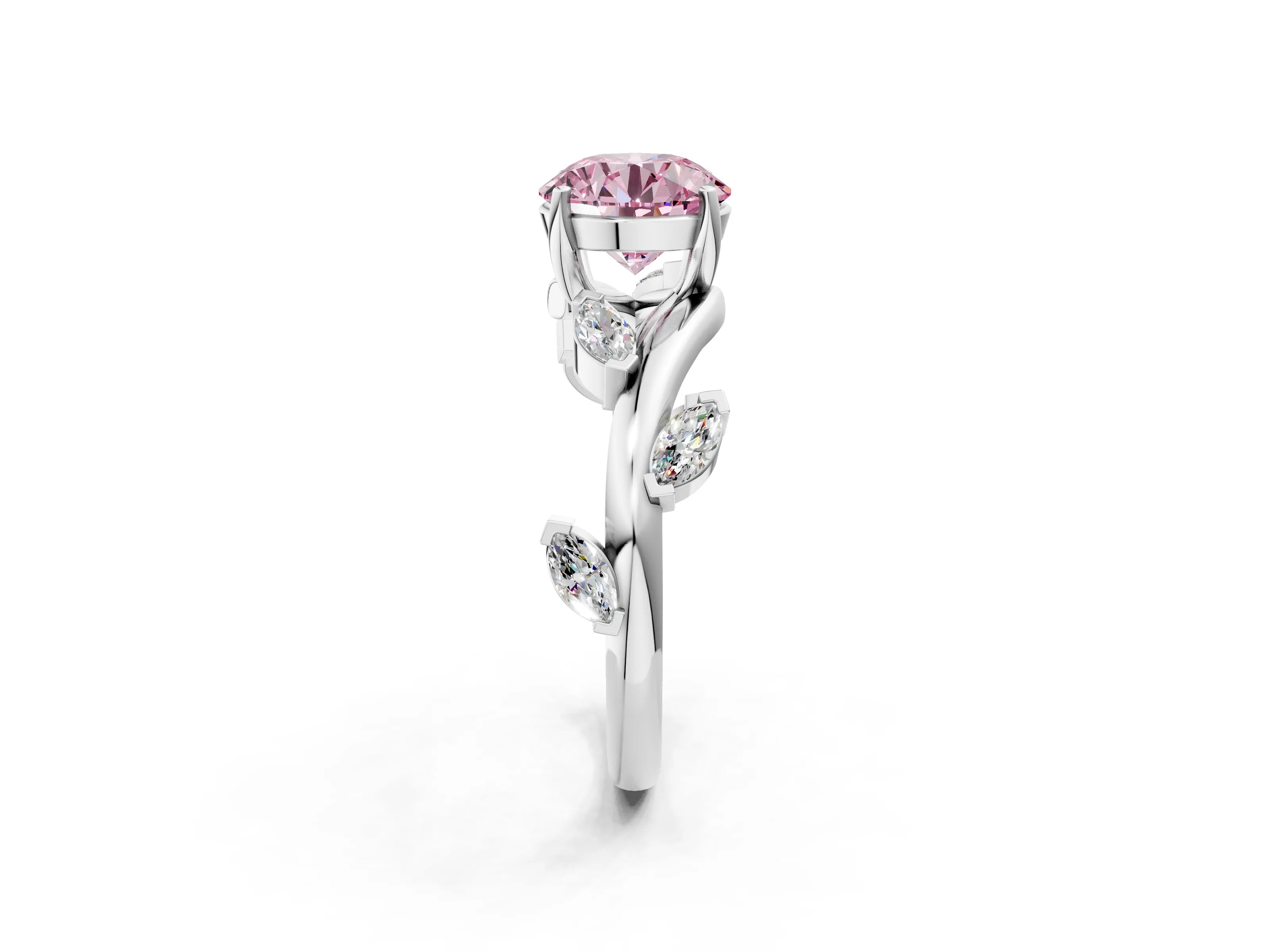 Silver Fancy Pink Round Cut Solitaire Twisted Band Marquise Accent Prong Setting Ring_14