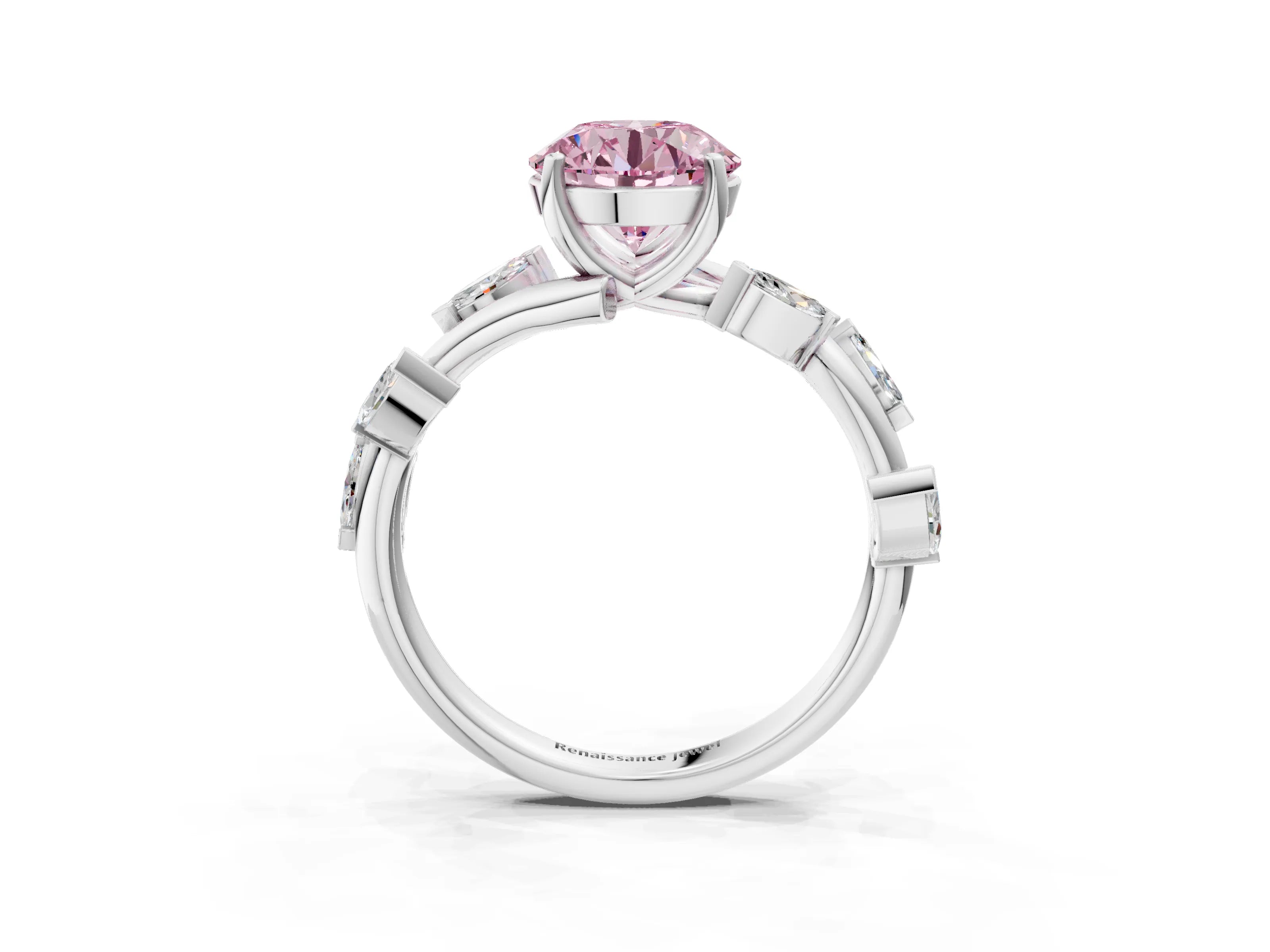 Silver Fancy Pink Round Cut Solitaire Twisted Band Marquise Accent Prong Setting Ring_15