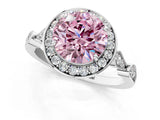 Silver Fancy Pink Round  Halo Diamond Engagement Ring with Twisted Band and Four-Prong Setting 1