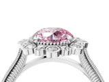 Silver Fancy Pink Round  Halo Milgrain Pave Diamond Ring with Four-Prong Setting 4