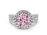Silver Fancy Pink Round  Halo Round Diamond Pave Band with Prong Setting 1