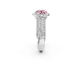 Silver Fancy Pink Round  Halo Round Diamond Pave Band with Prong Setting 3