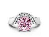Silver Fancy Pink Round  Solitaire Diamond Engagement Ring with Pave Band and Four-Prong Setting 1