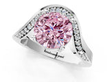 Silver Fancy Pink Round  Solitaire Diamond Engagement Ring with Pave Band and Four-Prong Setting 2