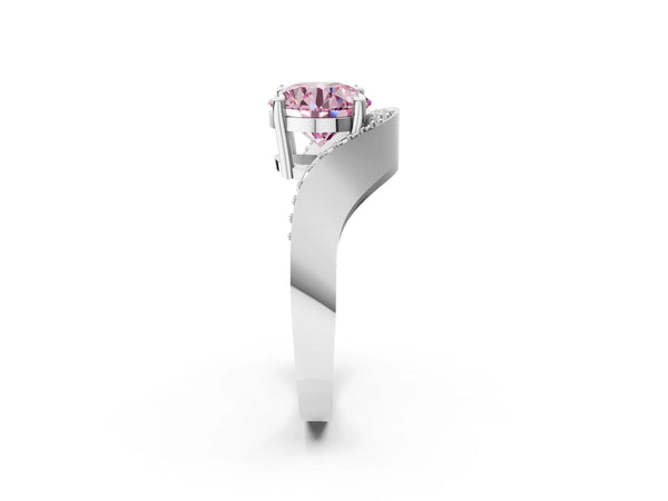 Sterling Silver Round Pave Bypass Solitaire Engagement Ring Setting for Fancy Pink Center