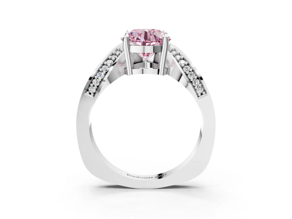 Sterling Silver Round Pave Bypass Solitaire Engagement Ring Setting for Fancy Pink Center