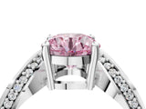 Silver Fancy Pink Round  Solitaire Diamond Engagement Ring with Pave Band and Four-Prong Setting 5