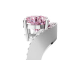 Silver Fancy Pink Round  Solitaire Diamond Engagement Ring with Pave Band and Four-Prong Setting