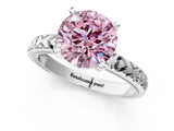 Silver Fancy Pink Round  Solitaire Diamond Engagement Ring with XO Engraved Band and Four-Prong Setting 2