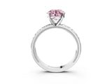 Silver Fancy Pink Round  Solitaire Diamond Engagement Ring with XO Engraved Band and Four-Prong Setting 4