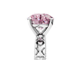 Silver Fancy Pink Round  Solitaire Diamond Engagement Ring with XO Engraved Band and Four-Prong Setting